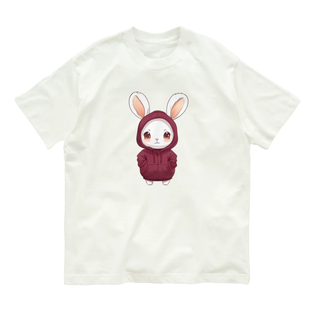 Vasetti_pressの赤パーカーを着ているうさぎちゃん オーガニックコットンTシャツ