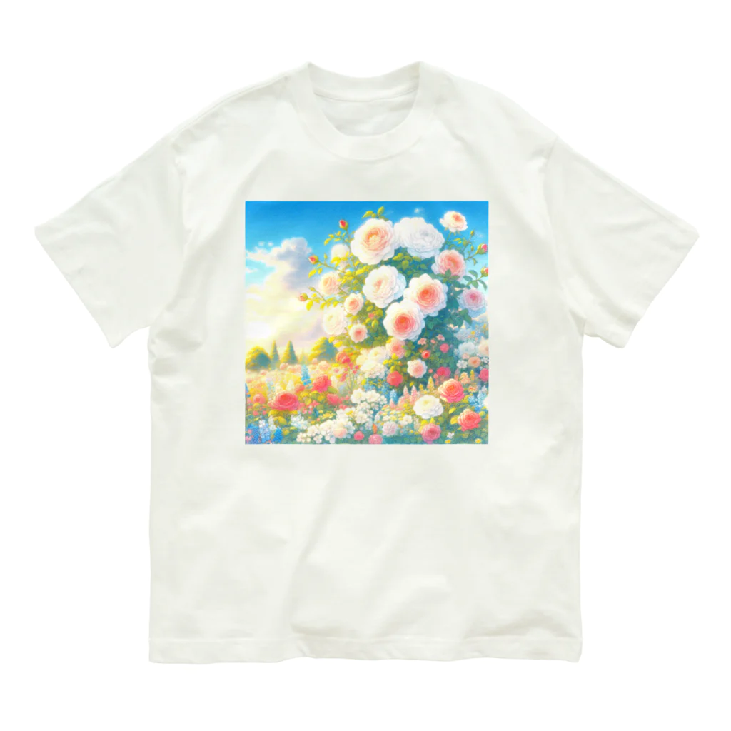 huwari-hanaakariのバラ オーガニックコットンTシャツ