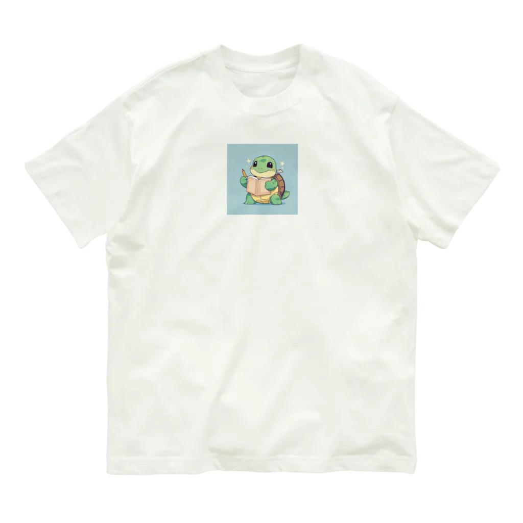 ganeshaのおもちゃの本を持ったかわいいカメ Organic Cotton T-Shirt