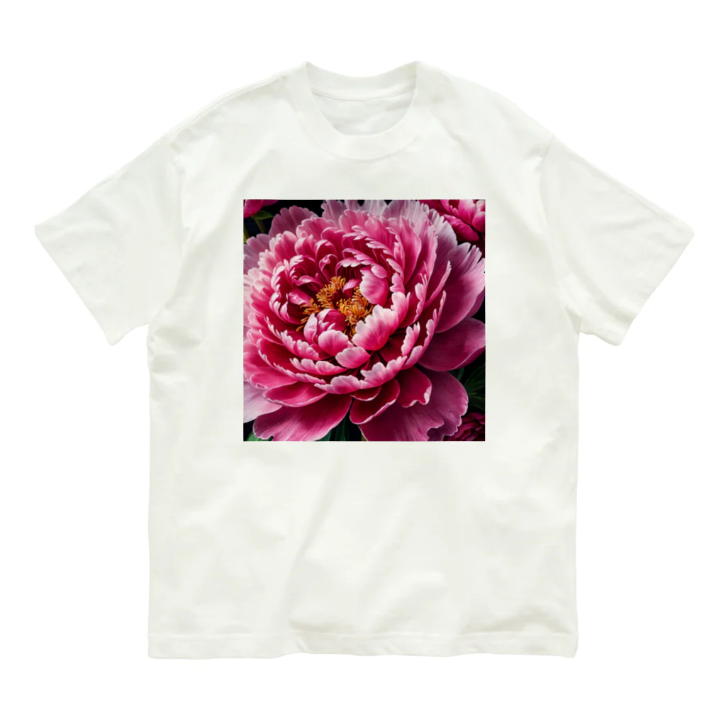 キャラメルのピオニーのピンク大輪　 Organic Cotton T-Shirt