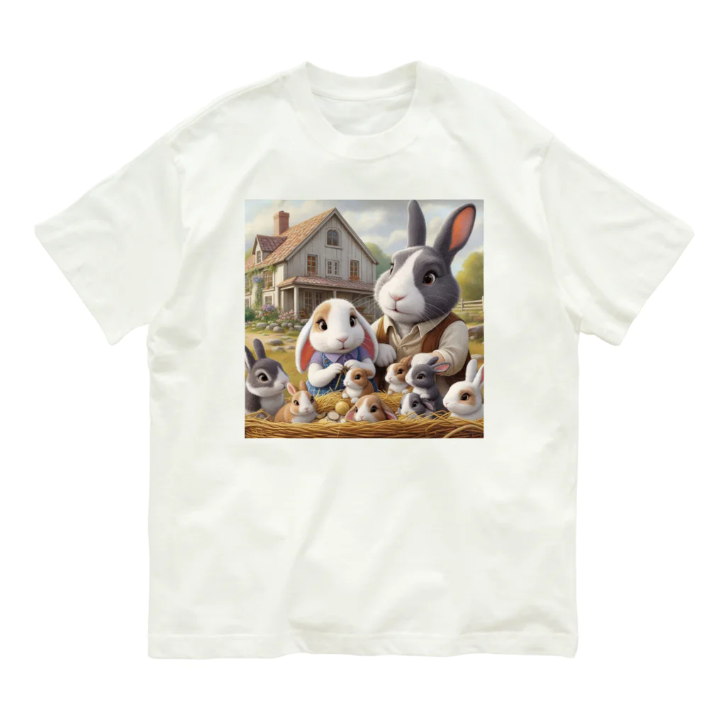 noririnoのウサギの親子 オーガニックコットンTシャツ