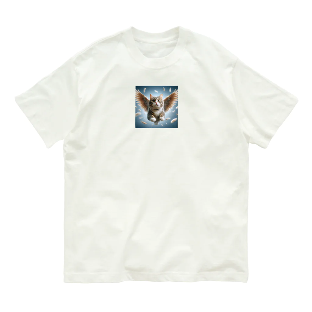 oz-chanの空飛ぶ猫リアル風1 オーガニックコットンTシャツ