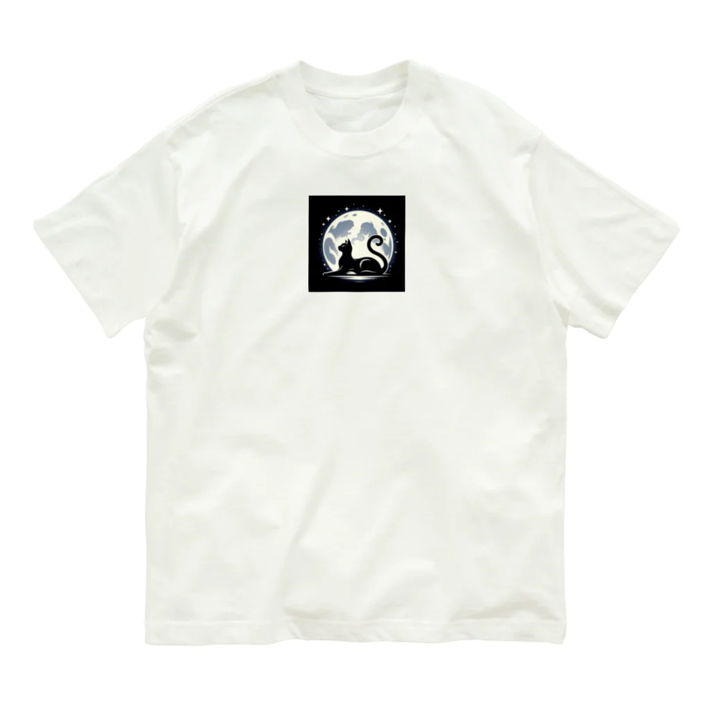 CatCraftsの【Cat's Moonlight Stretch】- 月夜の猫シルエット Organic Cotton T-Shirt