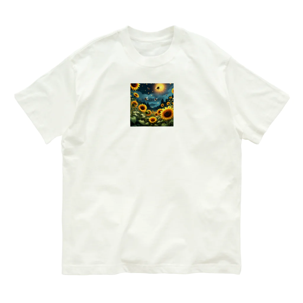 Sunbathingのヒマワリと共に飛ぶ蛍 Organic Cotton T-Shirt