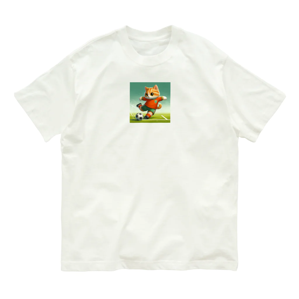 ketapapaのサッカーねこ オーガニックコットンTシャツ