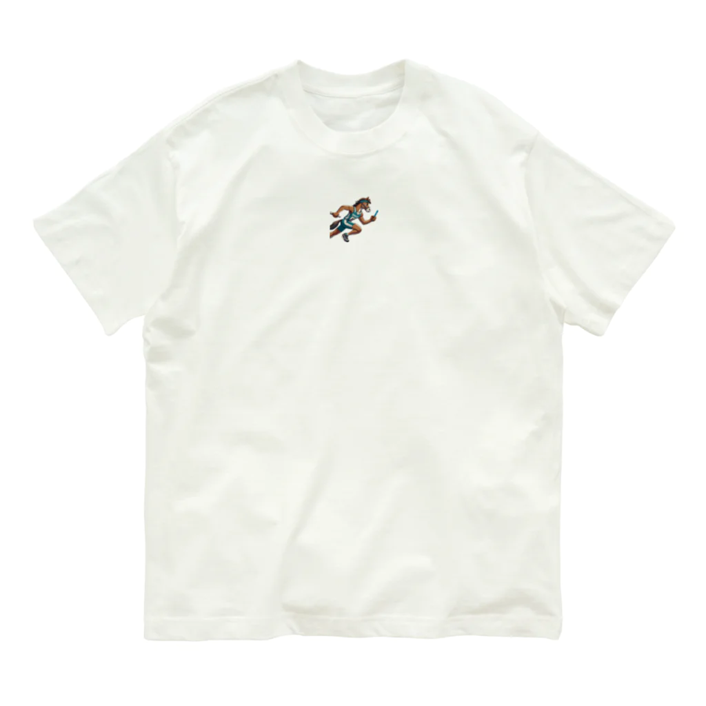 動物屋さんの馬が二足リレー？！ Organic Cotton T-Shirt