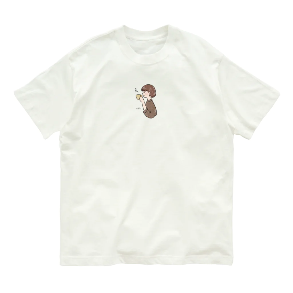 Sakikoのほっとひと息つく女の子　カフェ　ブラウン Organic Cotton T-Shirt