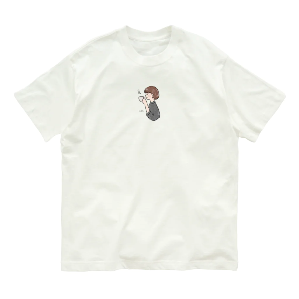 Sakikoのほっとひと息つく女の子　グレー Organic Cotton T-Shirt