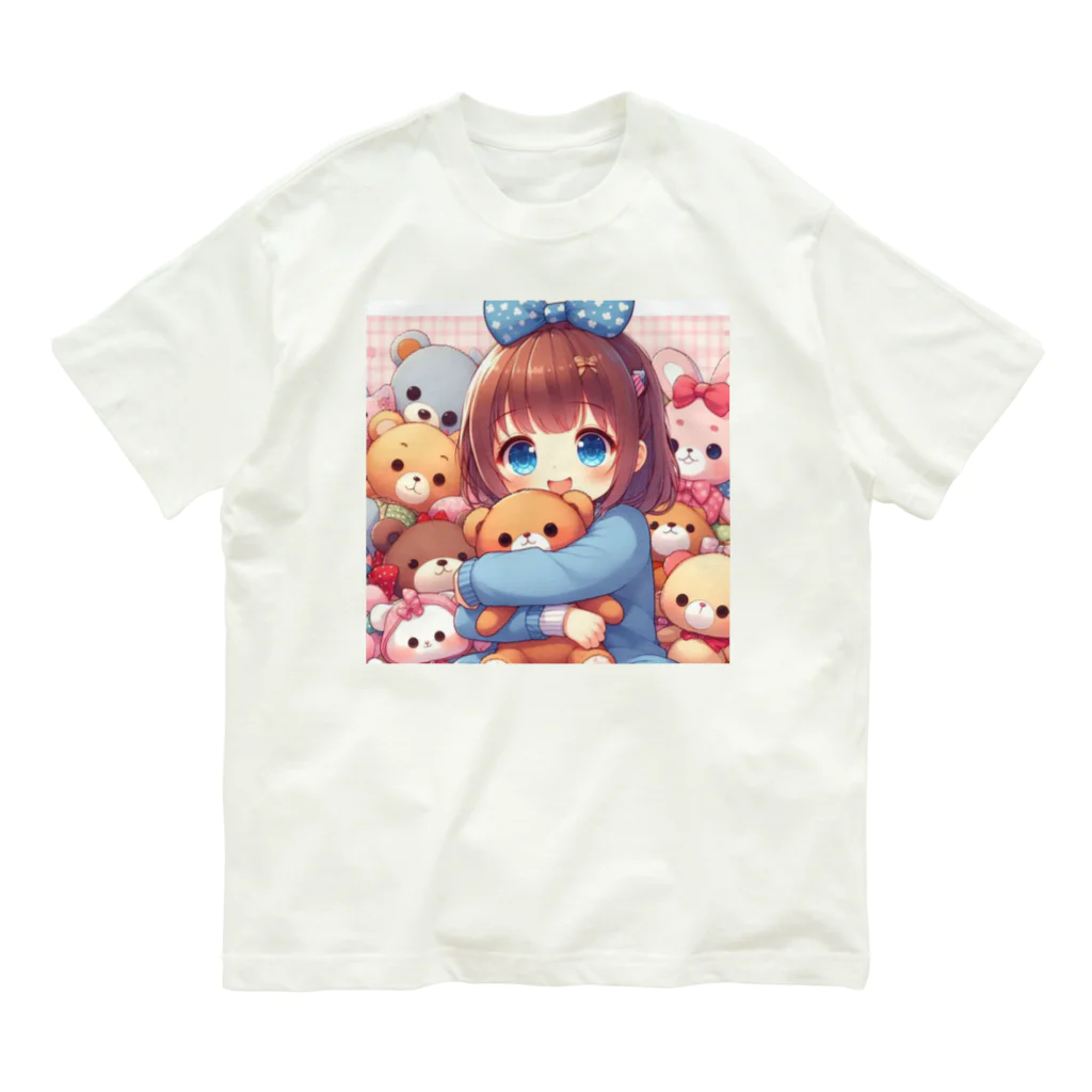 ピクセルパレットの可愛い女の子とぬいぐるみ3 オーガニックコットンTシャツ