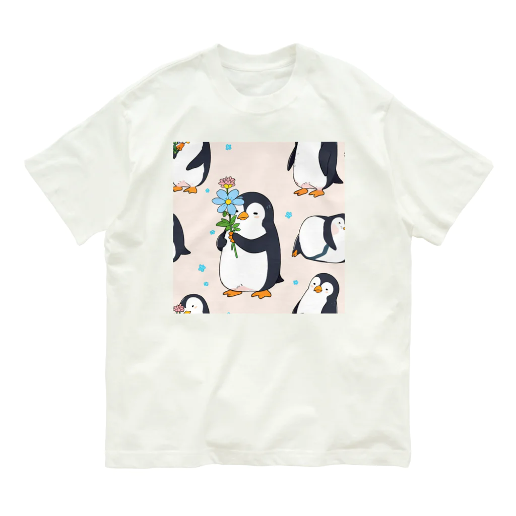 ganeshaの花を持ったかわいいペンギン Organic Cotton T-Shirt