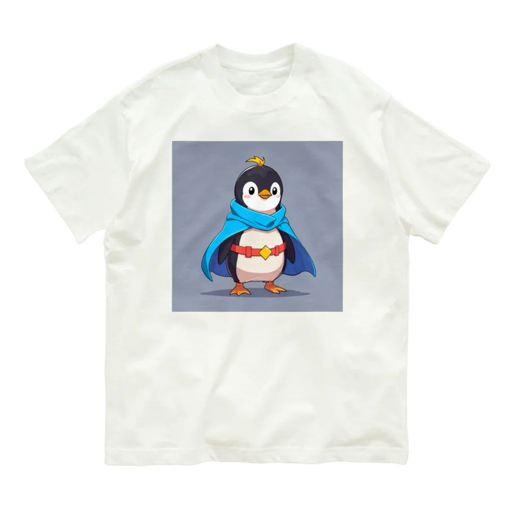 ganeshaのスーパーヒーローのマントを着たかわいいペンギン オーガニックコットンTシャツ