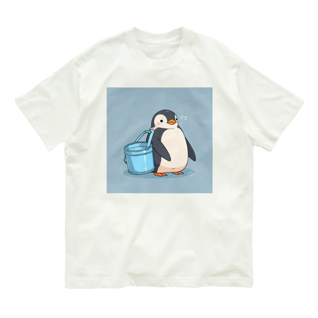 ganeshaのかわいいペンギンとおもちゃのバケツ オーガニックコットンTシャツ