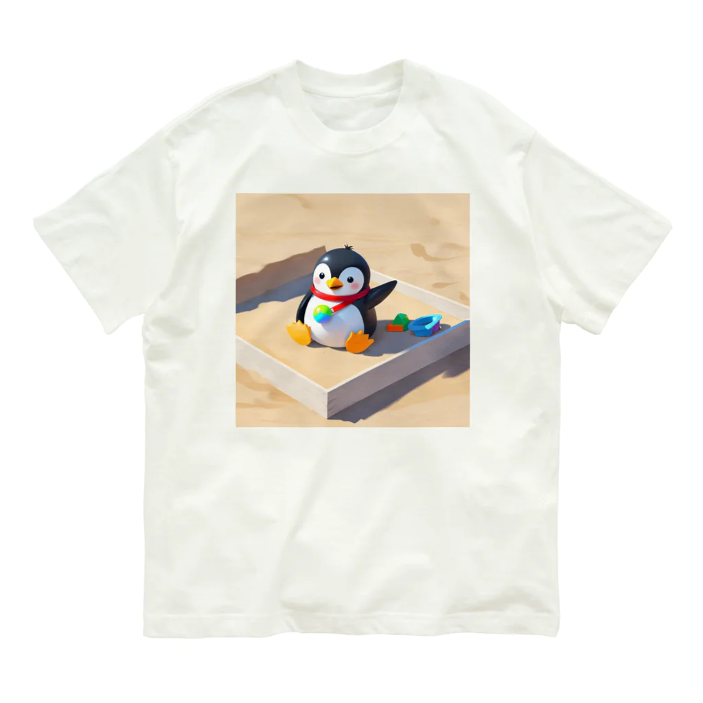 ganeshaのかわいいペンギンとおもちゃのサンドボックス オーガニックコットンTシャツ