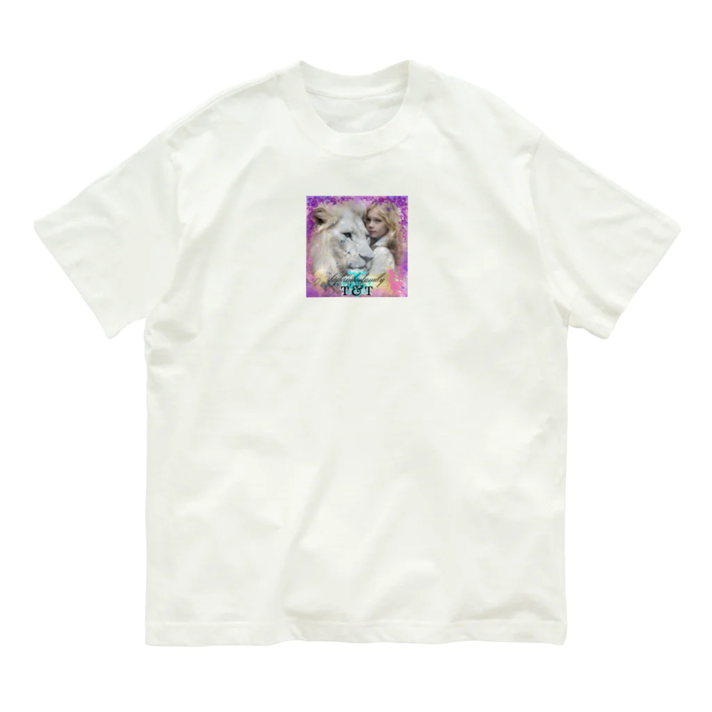bigbamboofamilyの白いライオンと少女 オーガニックコットンTシャツ