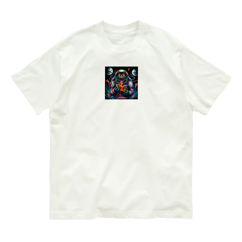 funny-itemsの亀型エイリアン、ピザを食す！ Organic Cotton T-Shirt