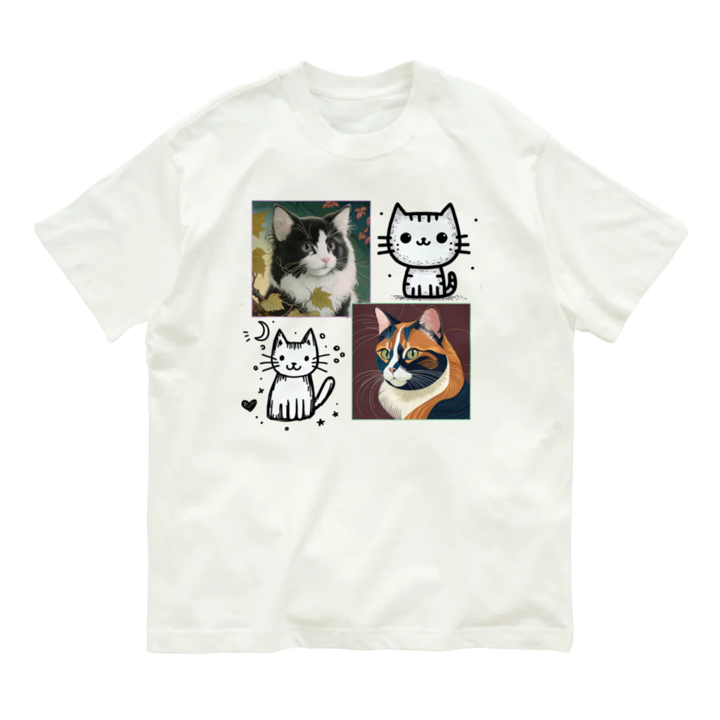 iisseiiの猫アート　cat art Tシャツ  オーガニックコットンTシャツ