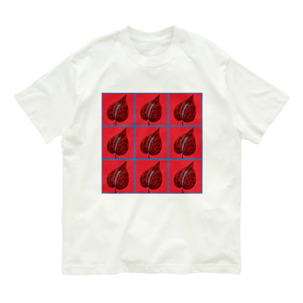 青刺し亀の大紅団扇。(赤) オーガニックコットンTシャツ
