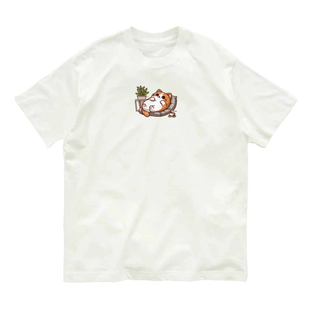 @猫グッズ製作所のかわいい猫のヘソ天まる Organic Cotton T-Shirt