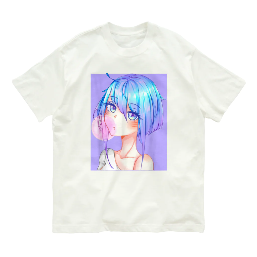 World_Teesのバブルガムを噛むアニメガール 日本の美学 アニメオタク オーガニックコットンTシャツ