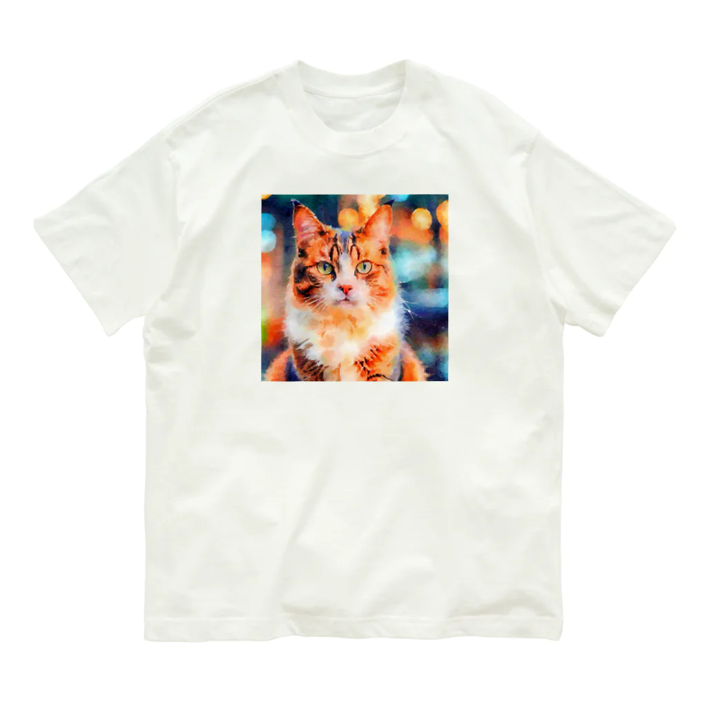 猫好きの谷の猫の水彩画/キジトラねこのイラスト Organic Cotton T-Shirt