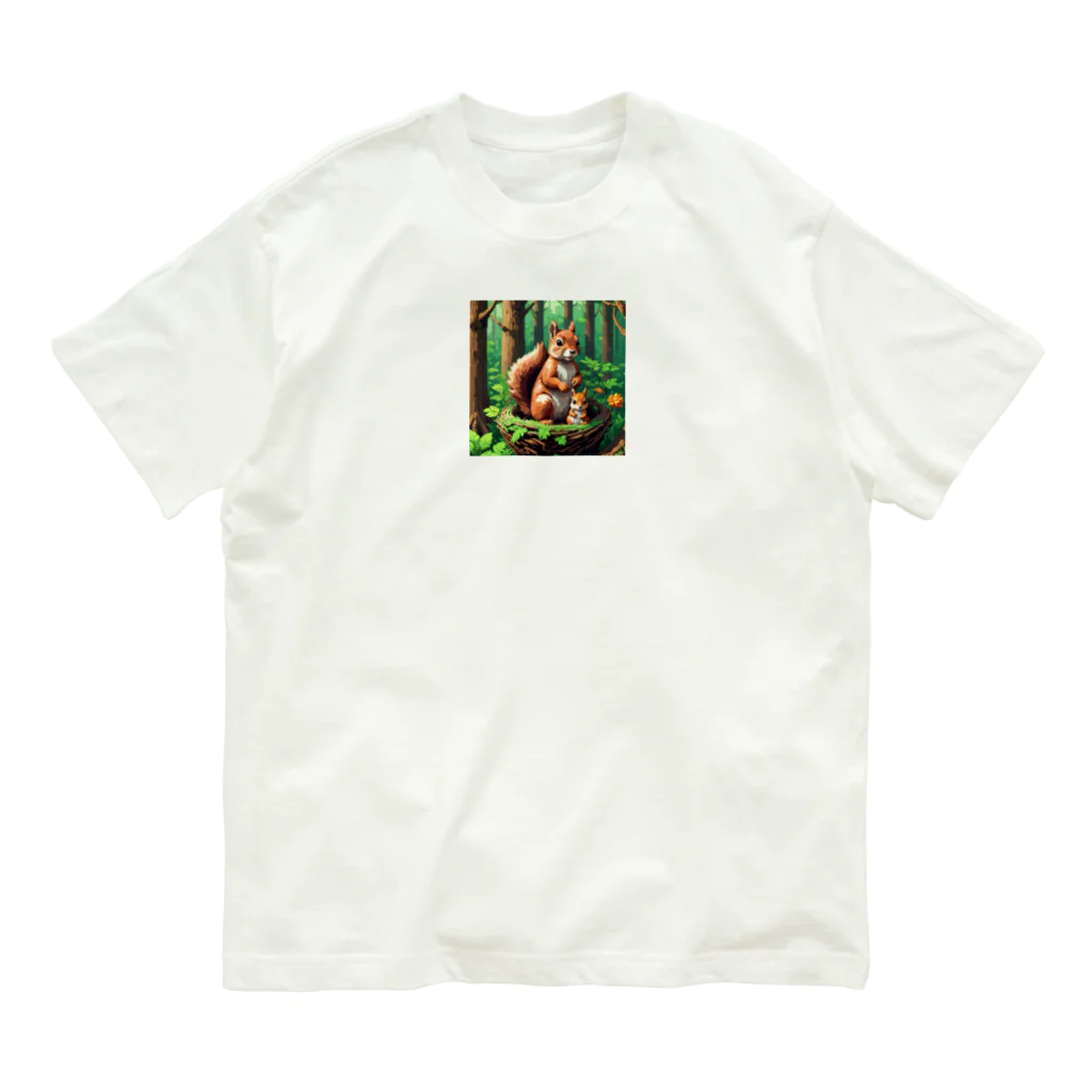 アニマルアートのリスの親子 Organic Cotton T-Shirt