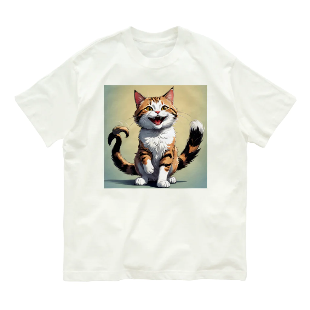 manaco-のふたまた猫ちゃん オーガニックコットンTシャツ