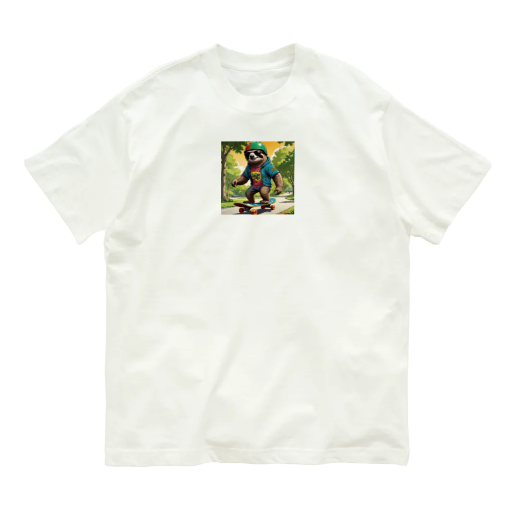 ninja-IuBUHxIrRuADのやんちゃナマケモノ オーガニックコットンTシャツ