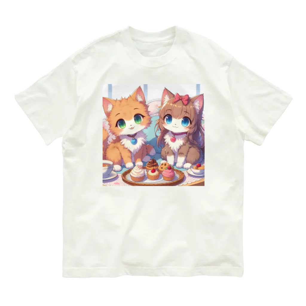 ウツボちゃんの可愛い猫姉妹 オーガニックコットンTシャツ