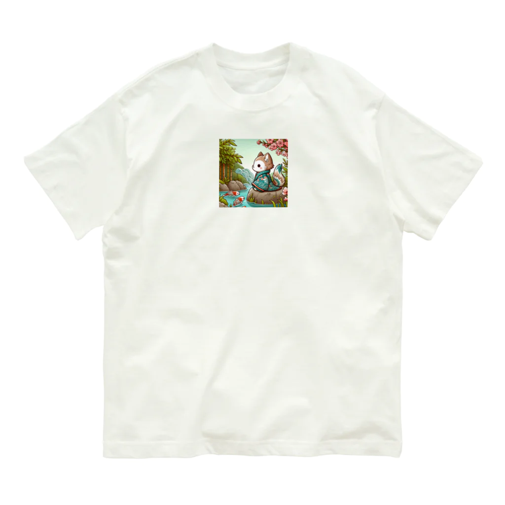 yu-chan3のほのぼの猫と鯉 オーガニックコットンTシャツ