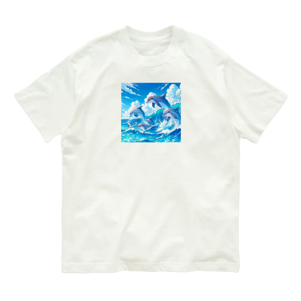 snow-birdの海で遊ぶイルカたちの楽しい風景 Organic Cotton T-Shirt