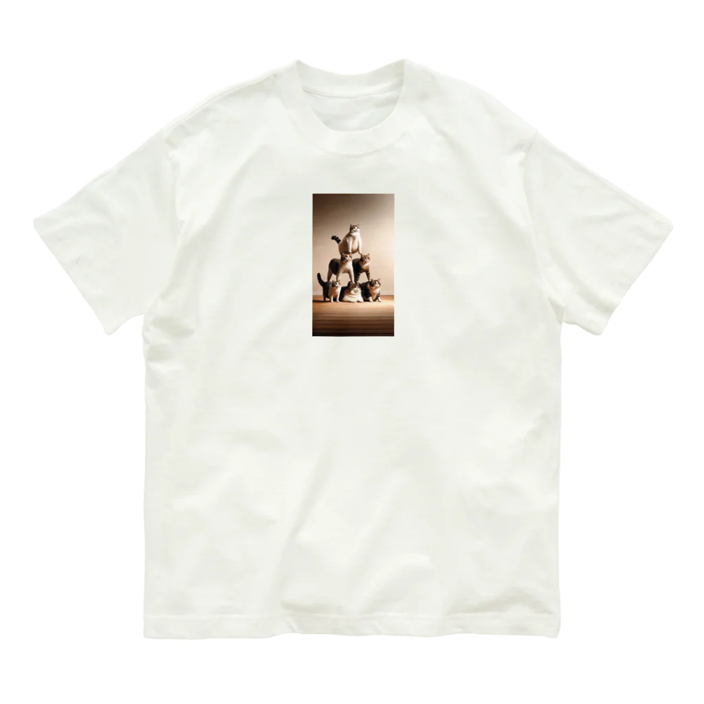 ガラスの貴公子の組体操ネコ Organic Cotton T-Shirt