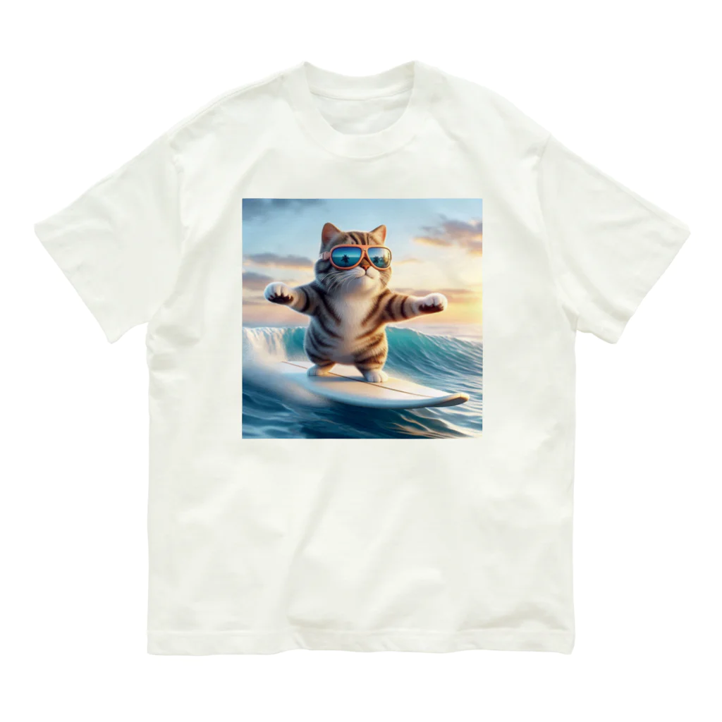 Creation CATの波乗りCAT オーガニックコットンTシャツ