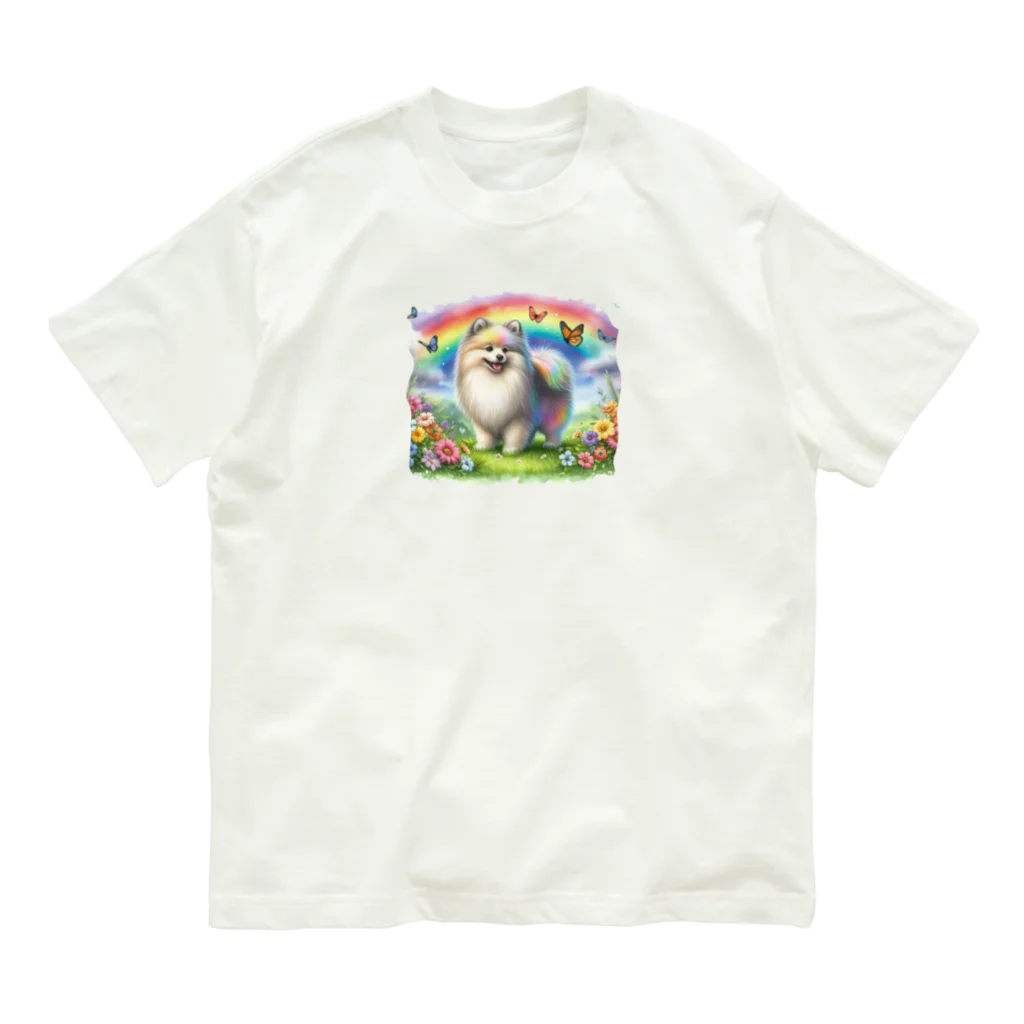 momonekokoの虹色の犬 オーガニックコットンTシャツ