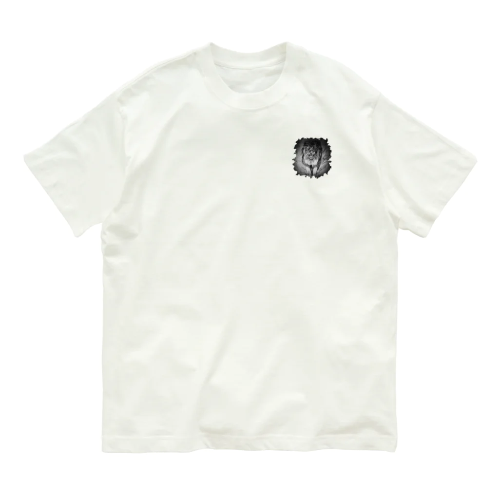 greetenのライオン　アートアニマル　モノクロ Organic Cotton T-Shirt