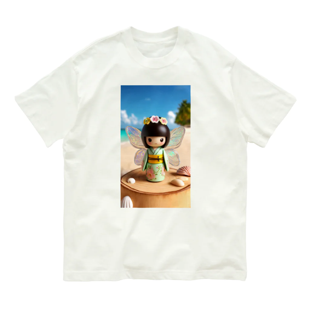 ぷぷオレンジの海の妖精こけしちゃん オーガニックコットンTシャツ