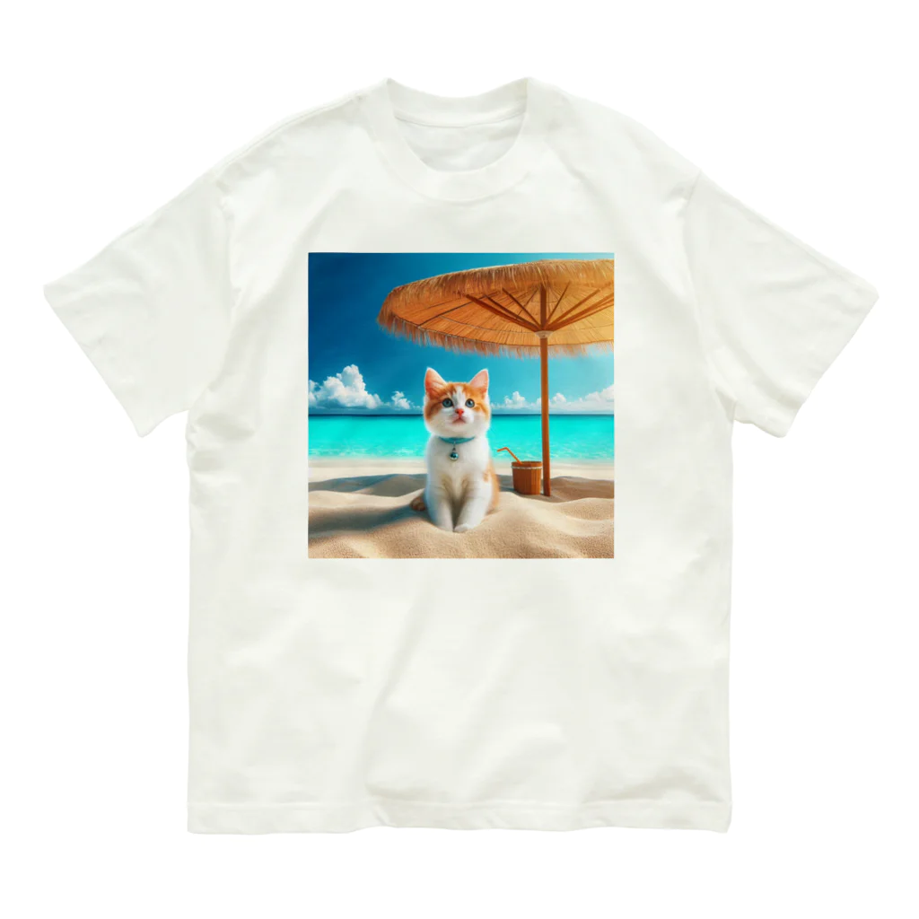 猫と紡ぐ物語の南国の海で一時のバカンスを楽しむ Organic Cotton T-Shirt