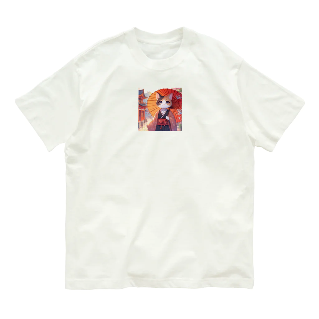 oz-chanの傘をさしている猫_アニメ風2 Organic Cotton T-Shirt