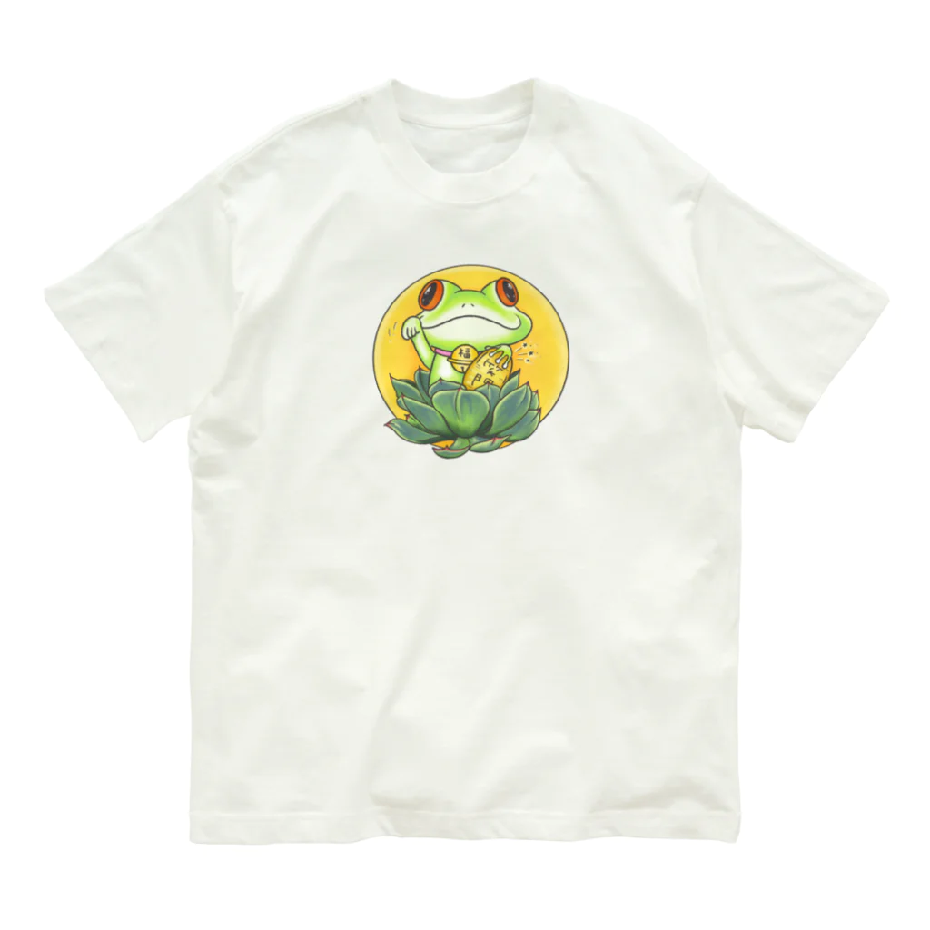 mash artの招きカエルちゃん🎵 オーガニックコットンTシャツ