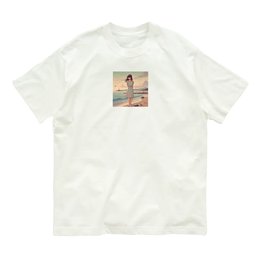 inuneko2004の海辺の女の子 オーガニックコットンTシャツ