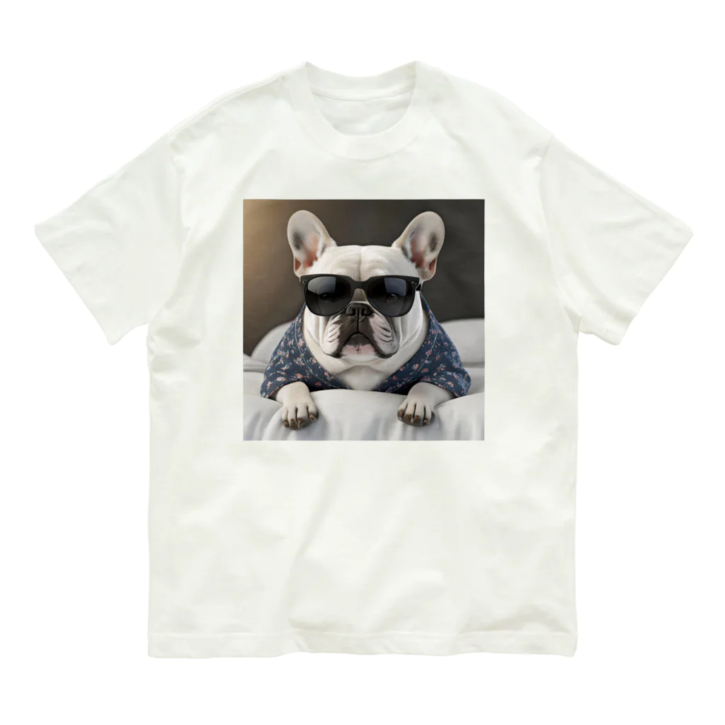 SI-SAAのおやすみBOSS犬 オーガニックコットンTシャツ