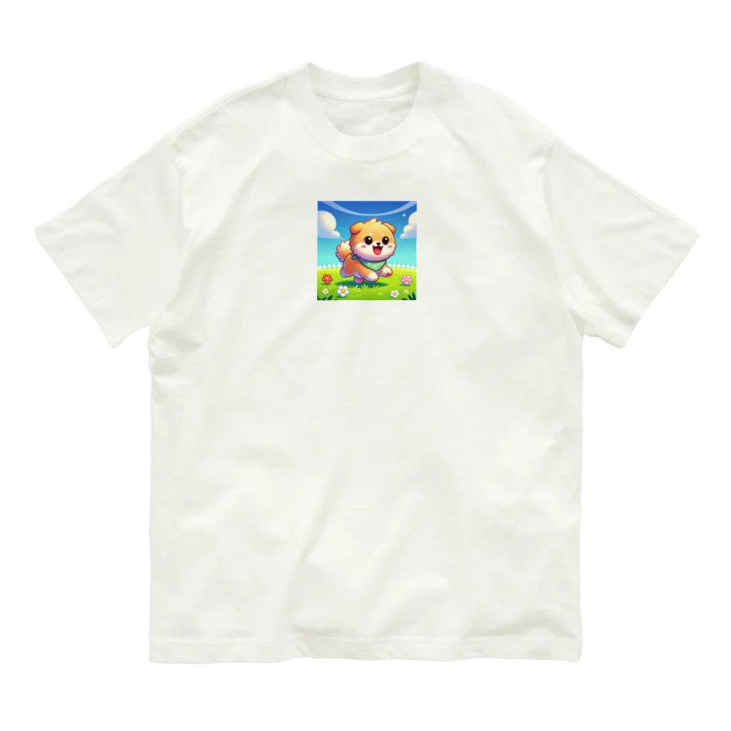 柴犬LOVEの花咲く庭で楽しそうに走る柴犬ちゃん Organic Cotton T-Shirt