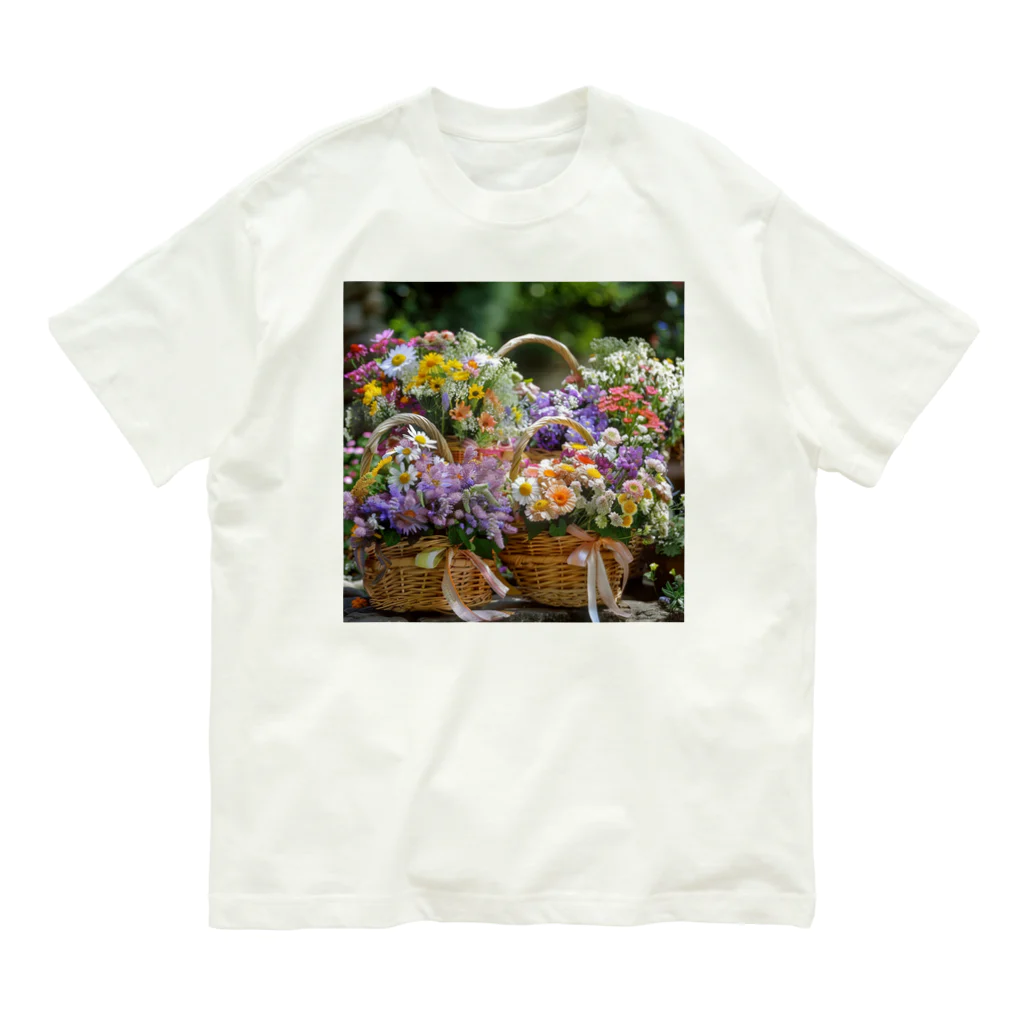 AQUAMETAVERSEの華やかな花が入った花かご　なでしこ1478 オーガニックコットンTシャツ