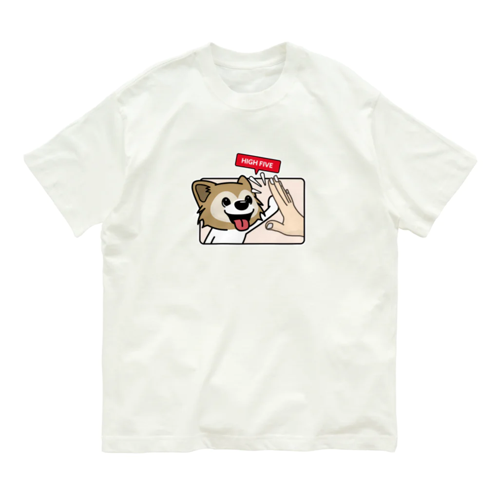 walkiesのハイタッチ！パピヨン オーガニックコットンTシャツ