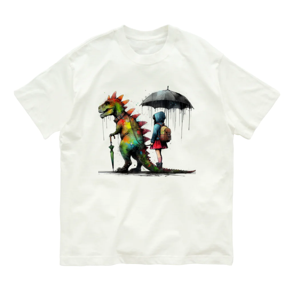 PALA's SHOP　cool、シュール、古風、和風、の恐竜と少女　Ⅱ Organic Cotton T-Shirt