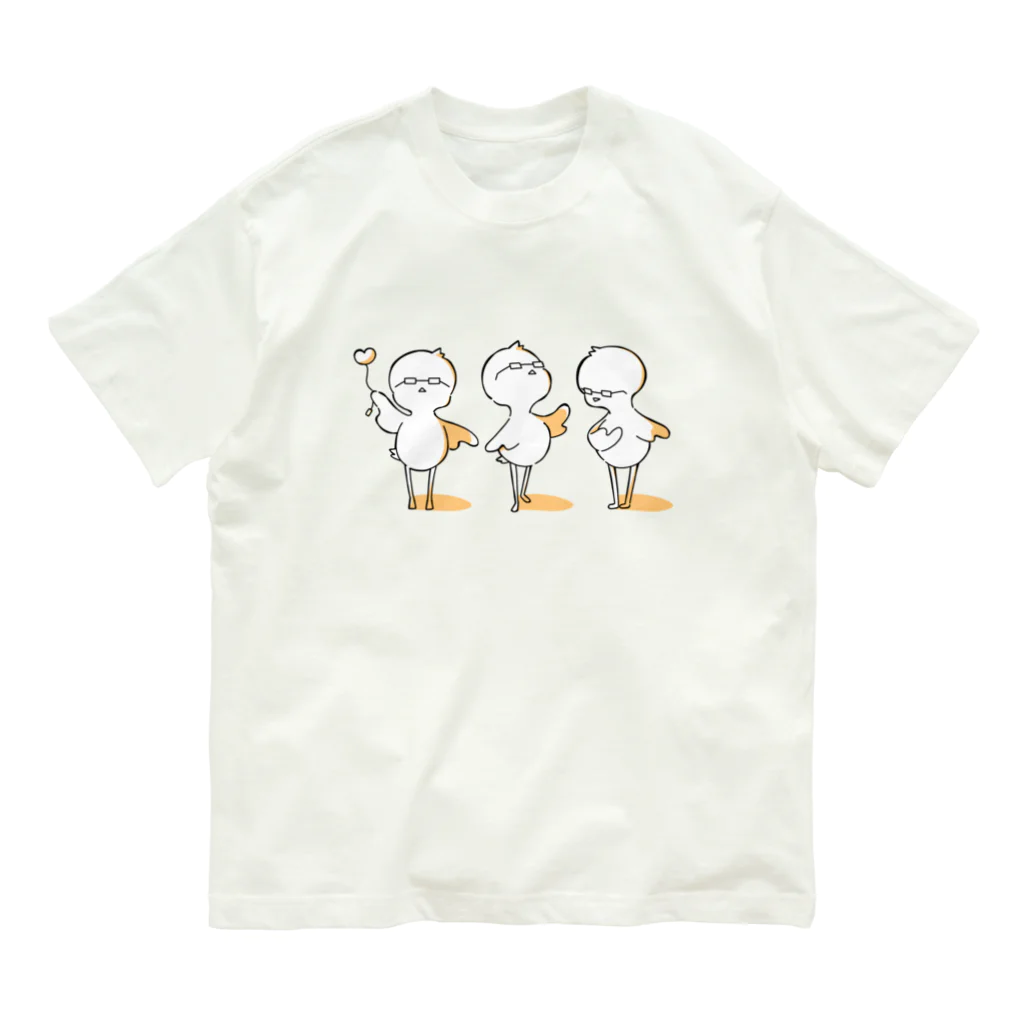 もちもちお米の木のめがね　ひよこ オーガニックコットンTシャツ