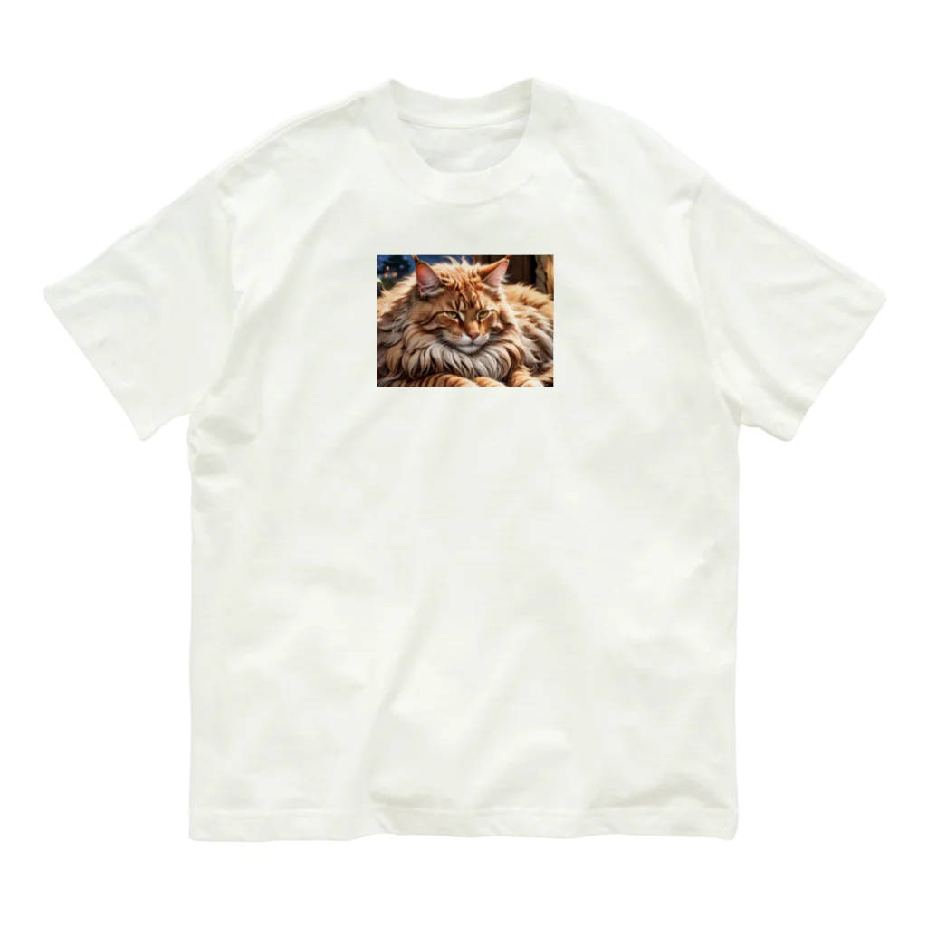 ねむねこのお店のふさふさねこ オーガニックコットンTシャツ