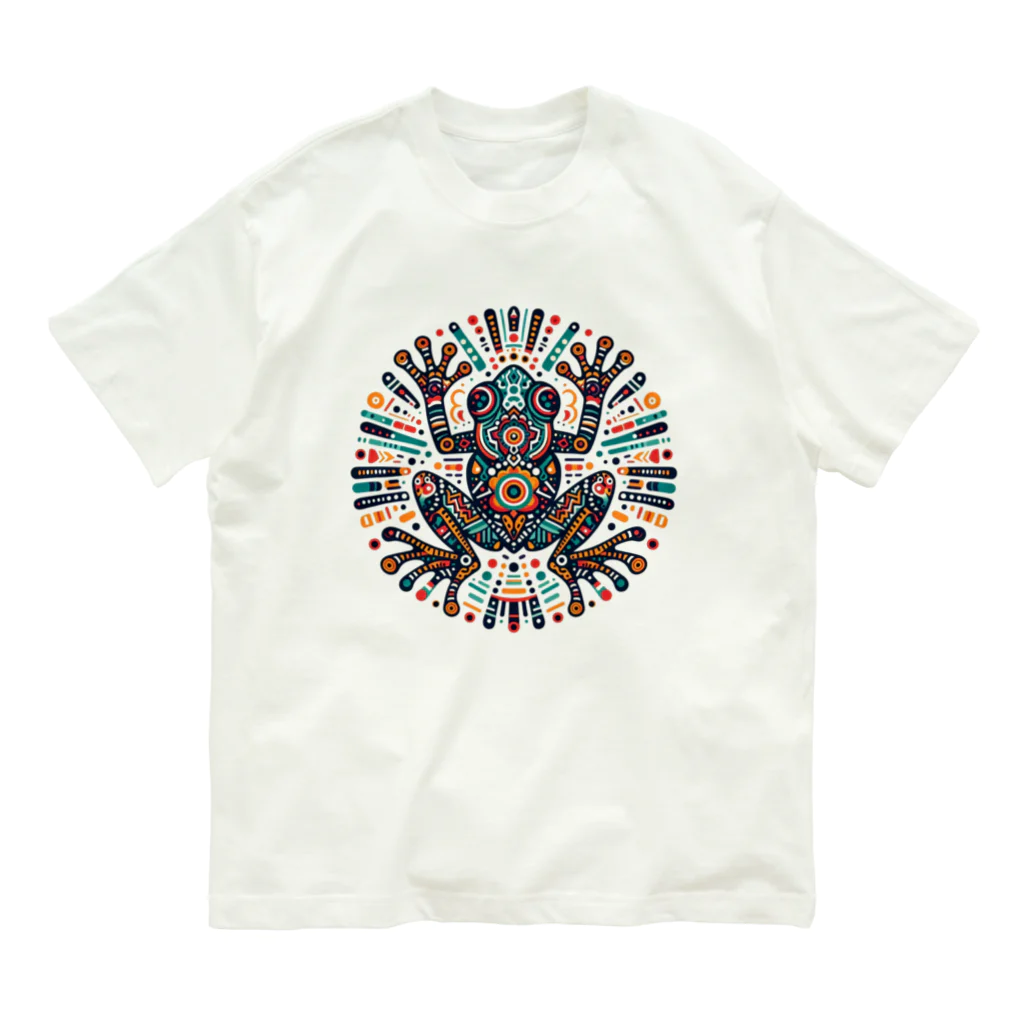 MU-SI-REのエスニックカエル Organic Cotton T-Shirt