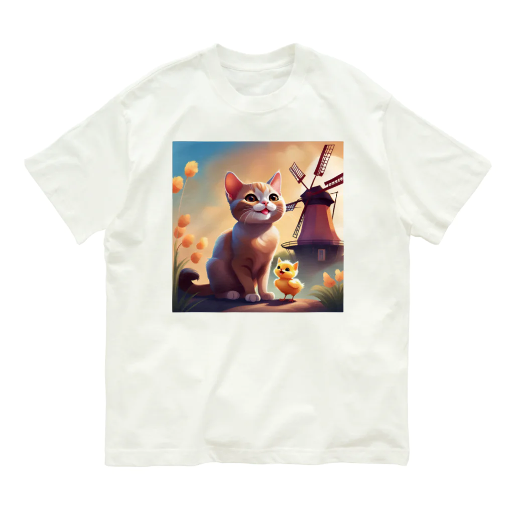 HanaCatStudioのかわいい猫とひよこさん！？はお友達 Organic Cotton T-Shirt