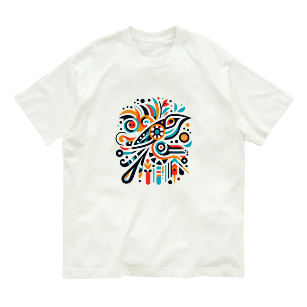 MU-SI-REのエスニックバード Organic Cotton T-Shirt