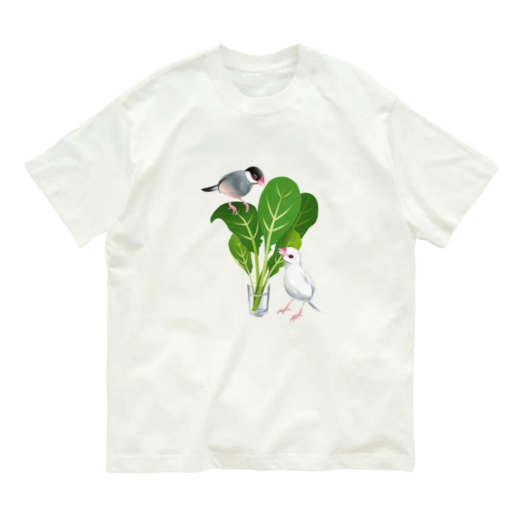 satobuncho8の小松菜と文鳥 オーガニックコットンTシャツ